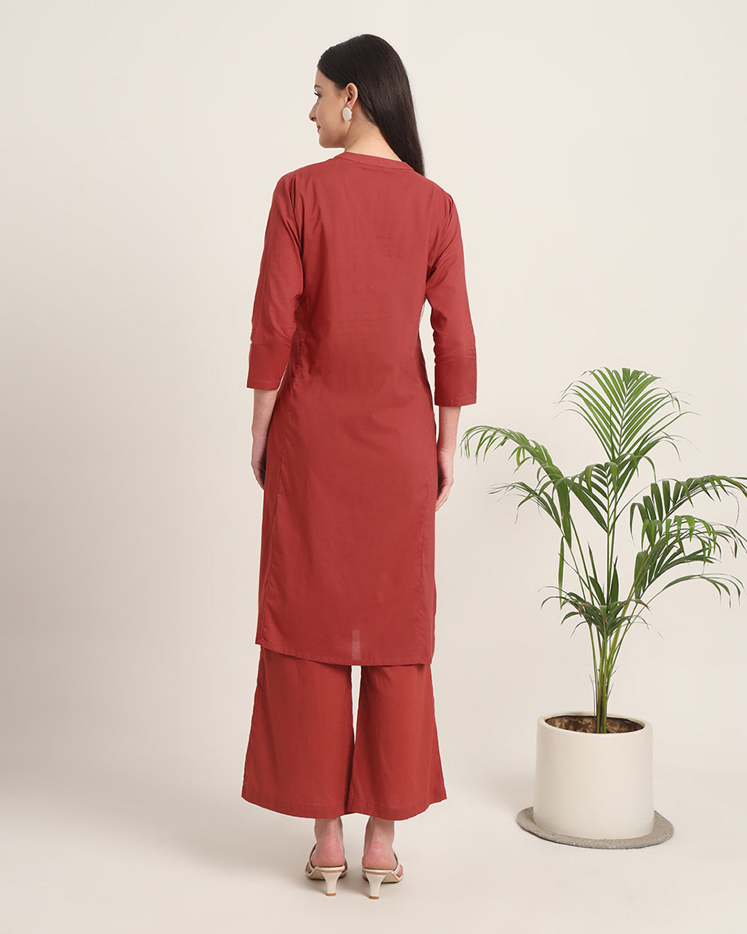 Russet Red Everyday Bliss Notch Neck Solid Co-ord Set