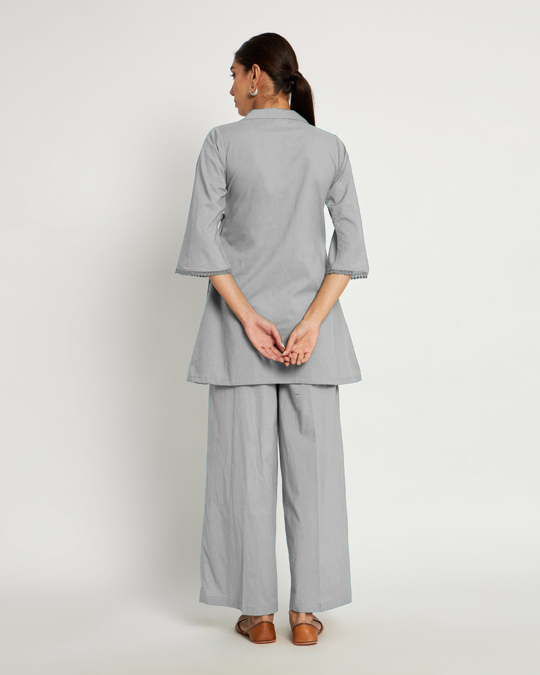 Iced Grey Collar Neck Angrakha Solid Top (Without Bottoms)