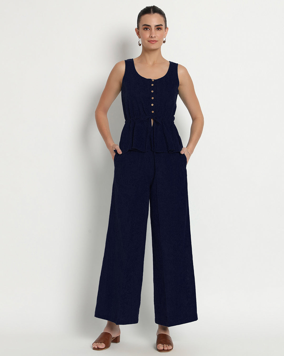Midnight Blue Peplum Paradise Solid Co-ord Set