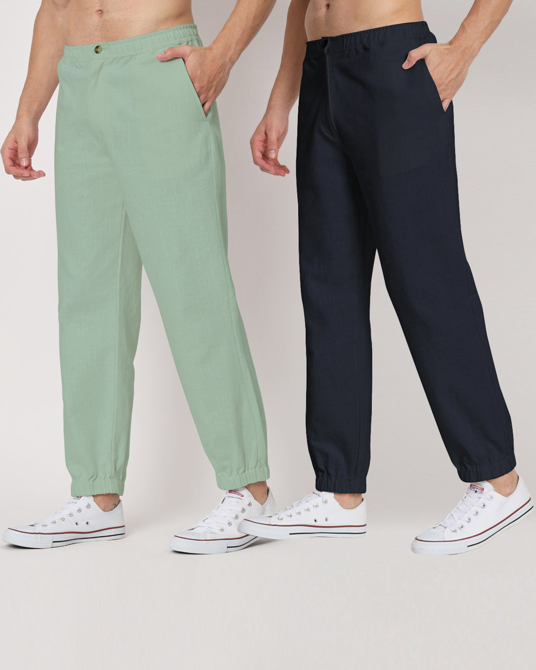 Combo: Spring Green & Midnight Blue Jog Men's Pants - Set of 2