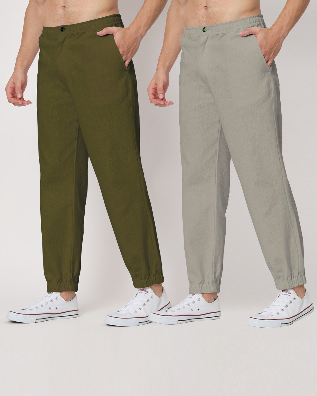 Combo: Olive Green & Grey Jog Men's Pants - Set of 2