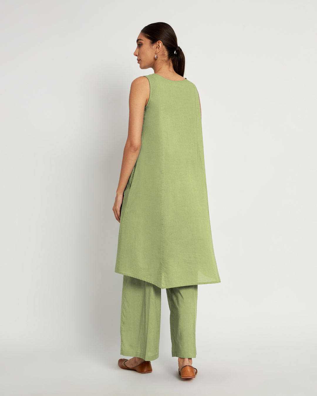 Sage Green Sleeveless A-Line Solid Co-ord Set