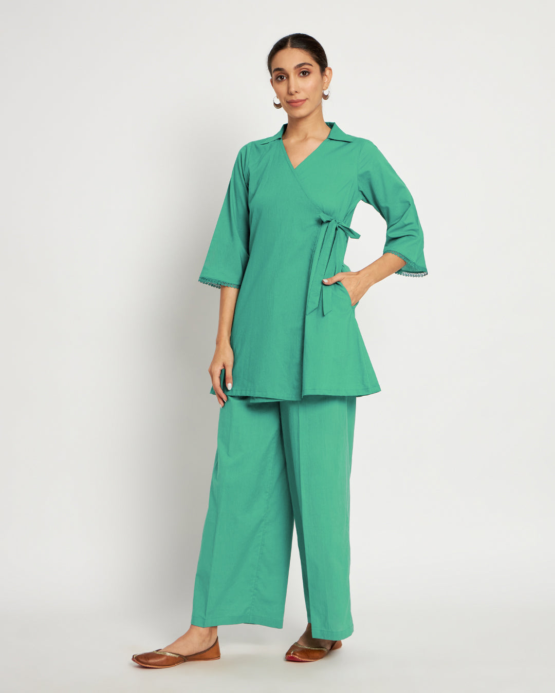 Valley Vista Collar Neck Angrakha Solid Top (Without Bottoms)