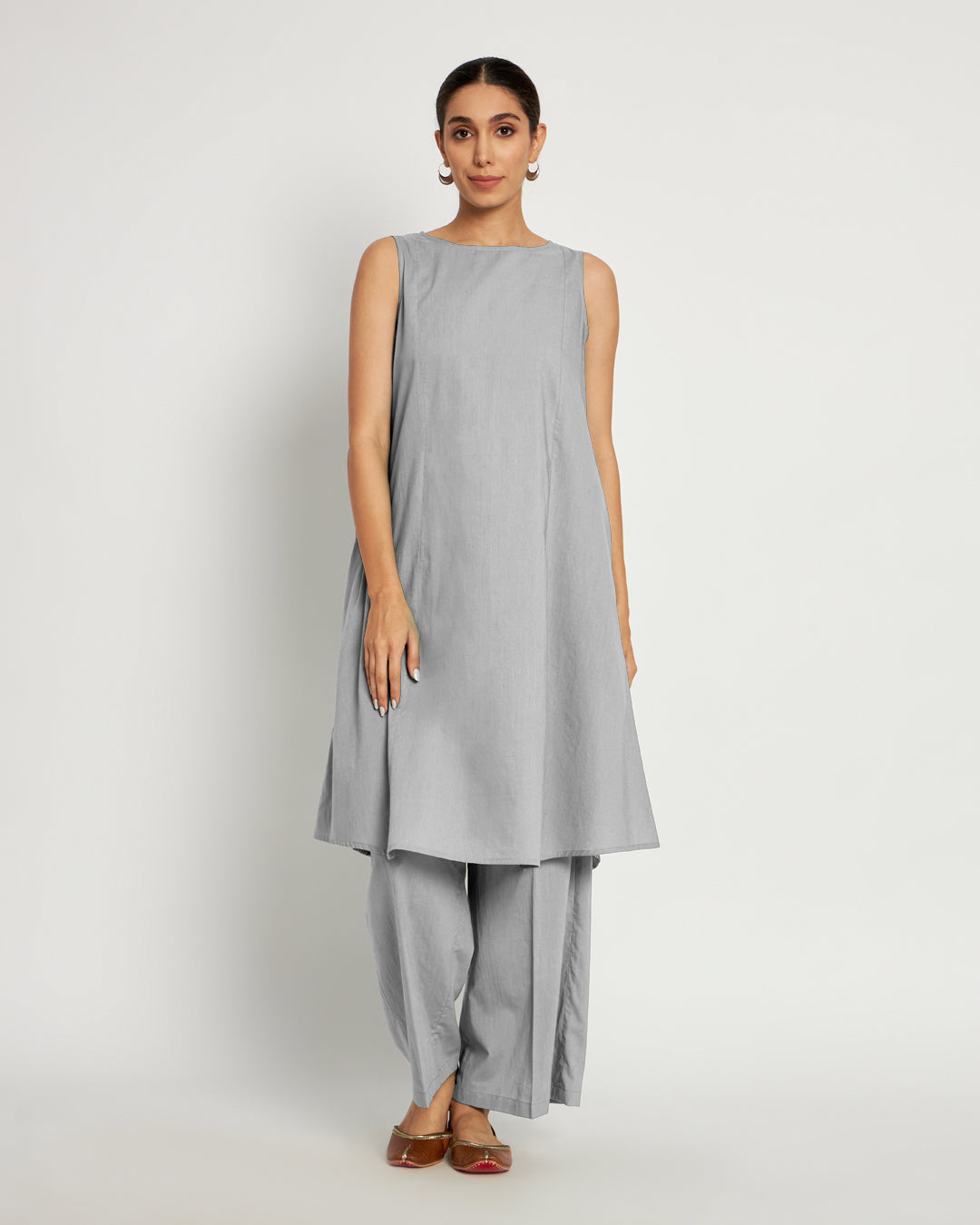 Iced Grey Sleeveless A-Line Solid Kurta (Without Bottoms)