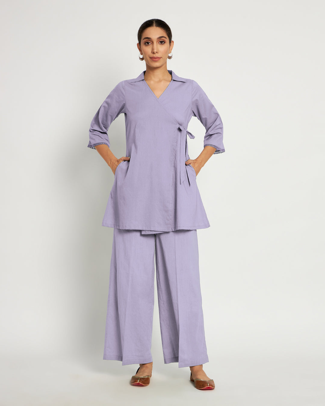 Lilac Collar Neck Angrakha Solid Top (Without Bottoms)