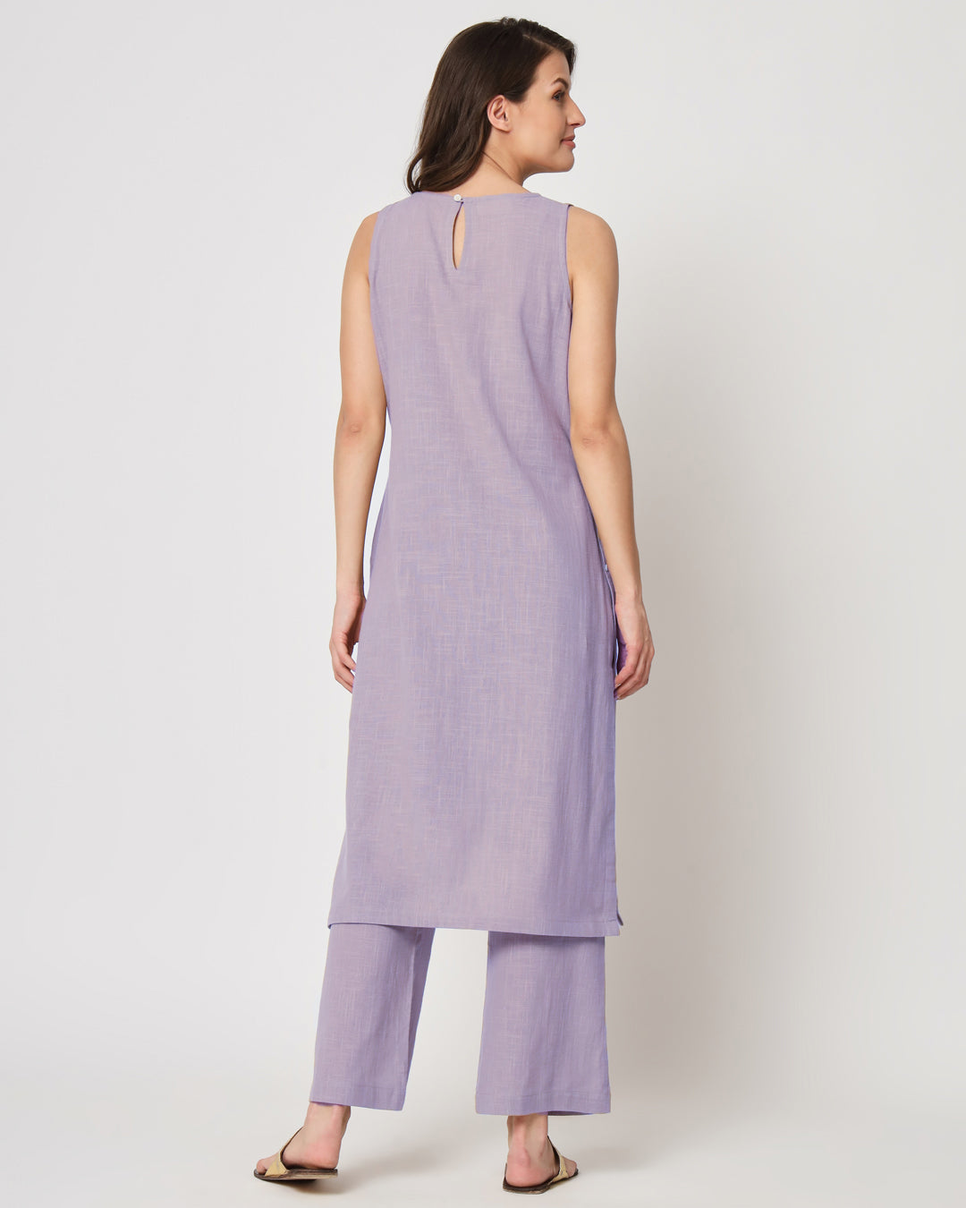 Lilac Sleeveless Long Length Solid Co-ord Set