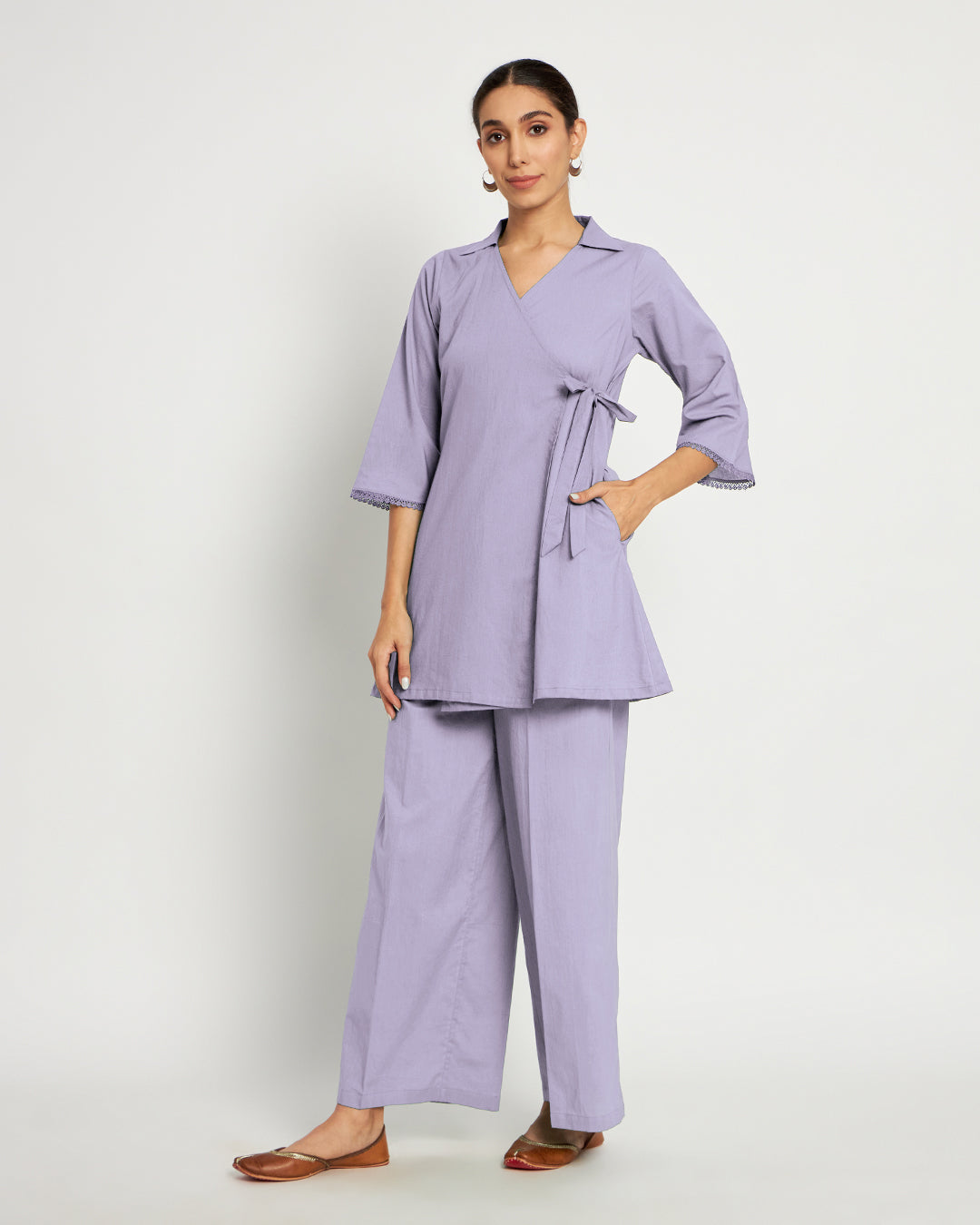Lilac Collar Neck Angrakha Solid Top (Without Bottoms)