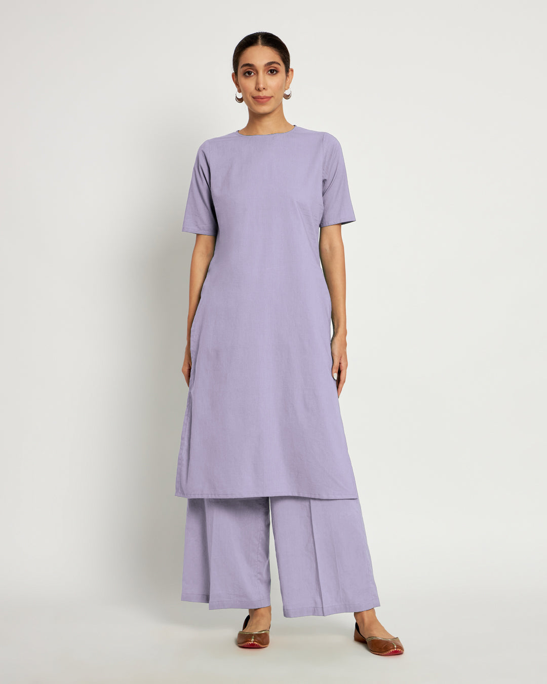 Lilac Round Neck Long Solid Co-ord Set