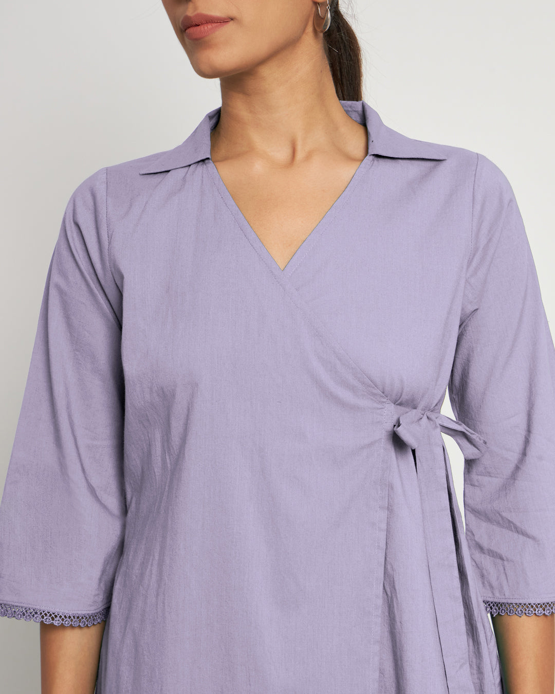 Lilac Collar Neck Angrakha Solid Top (Without Bottoms)