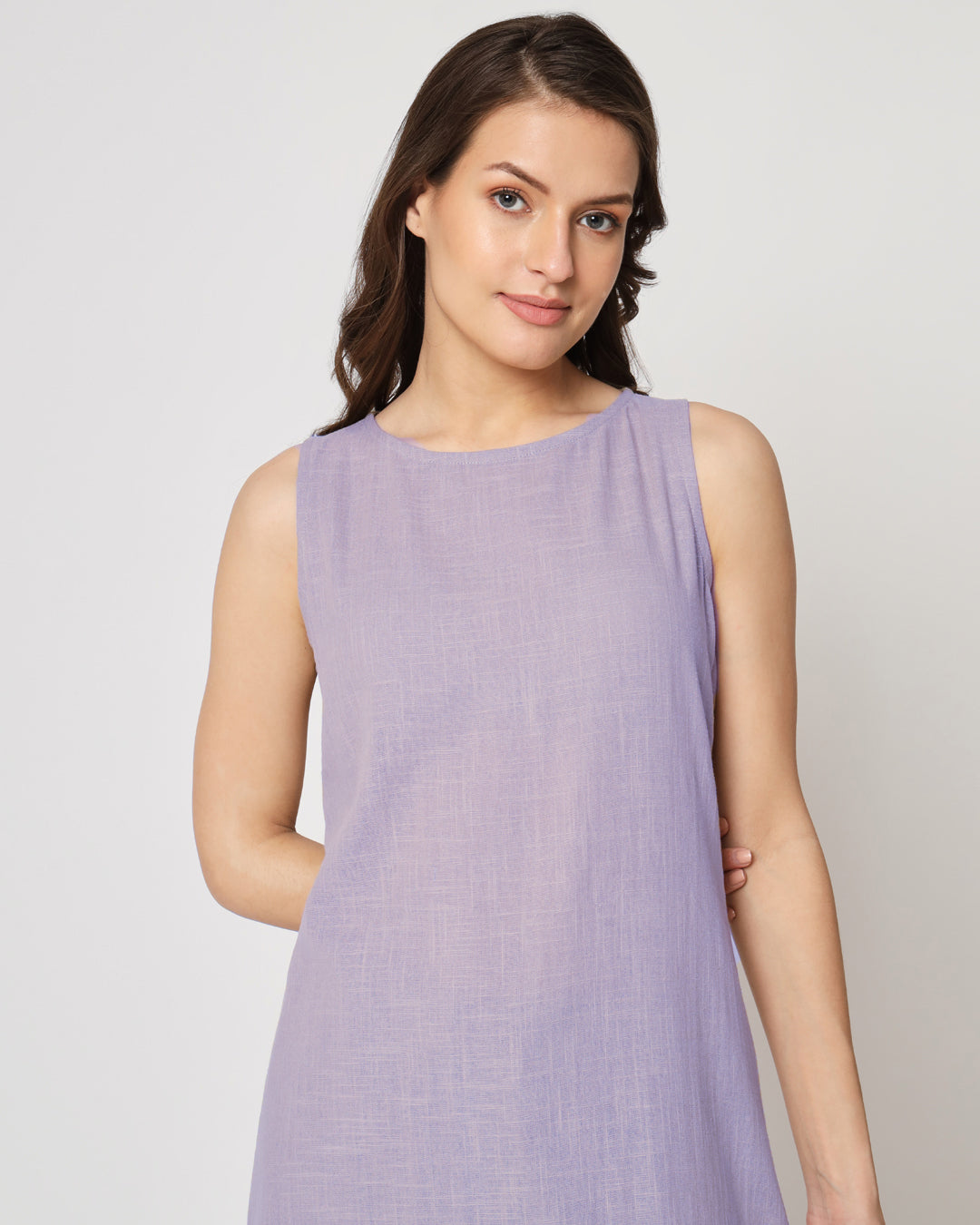 Lilac Sleeveless Long Length Solid Co-ord Set