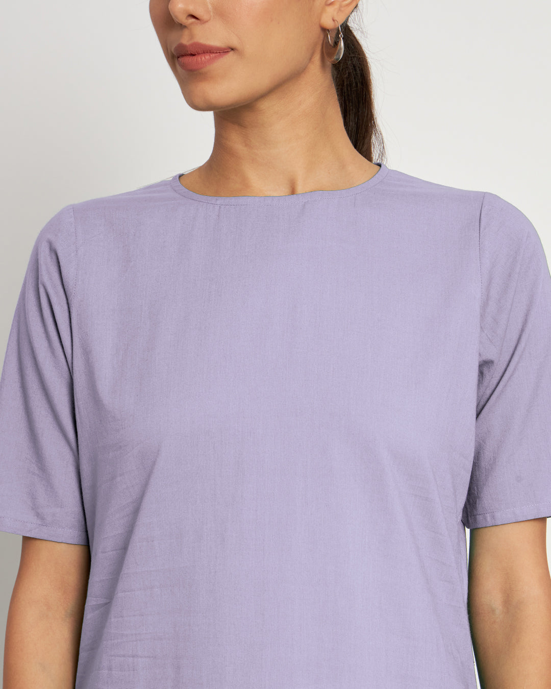 Lilac Round Neck Long Solid Kurta (Without Bottoms)