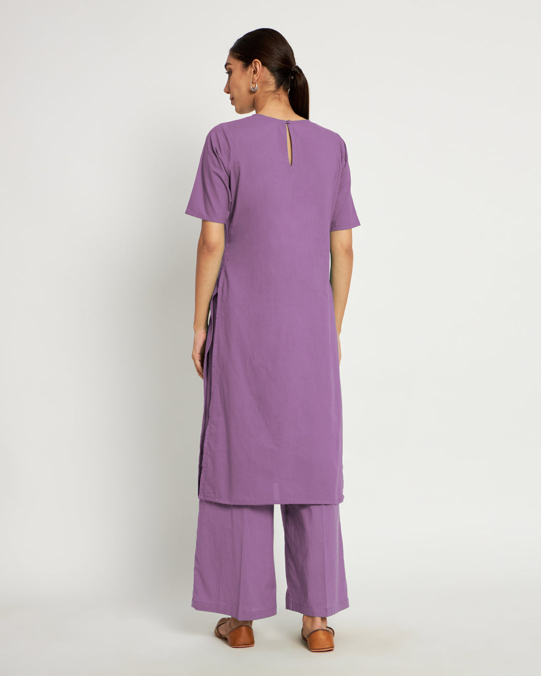 Wisteria Purple Round Neck Long Solid Co-ord Set