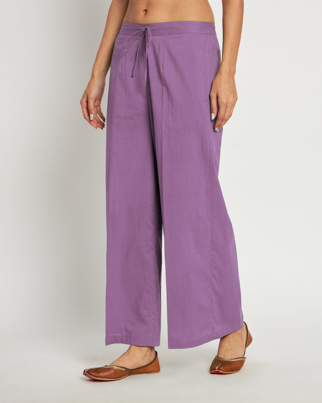 Wisteria Purple Round Neck Long Solid Co-ord Set
