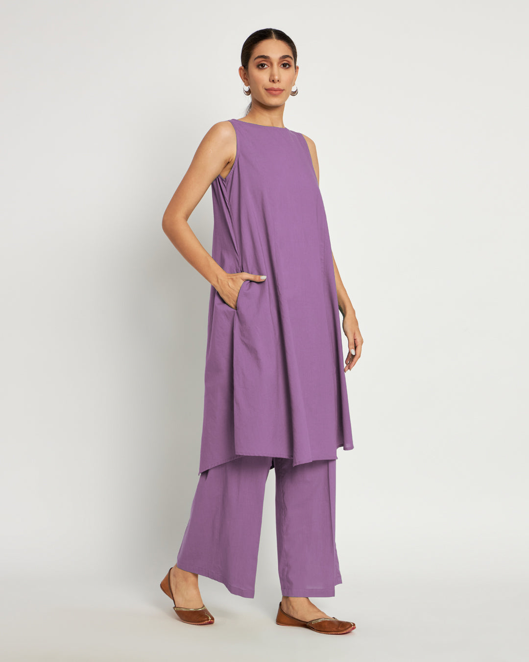 Wisteria Purple Sleeveless A-Line Solid Co-ord Set