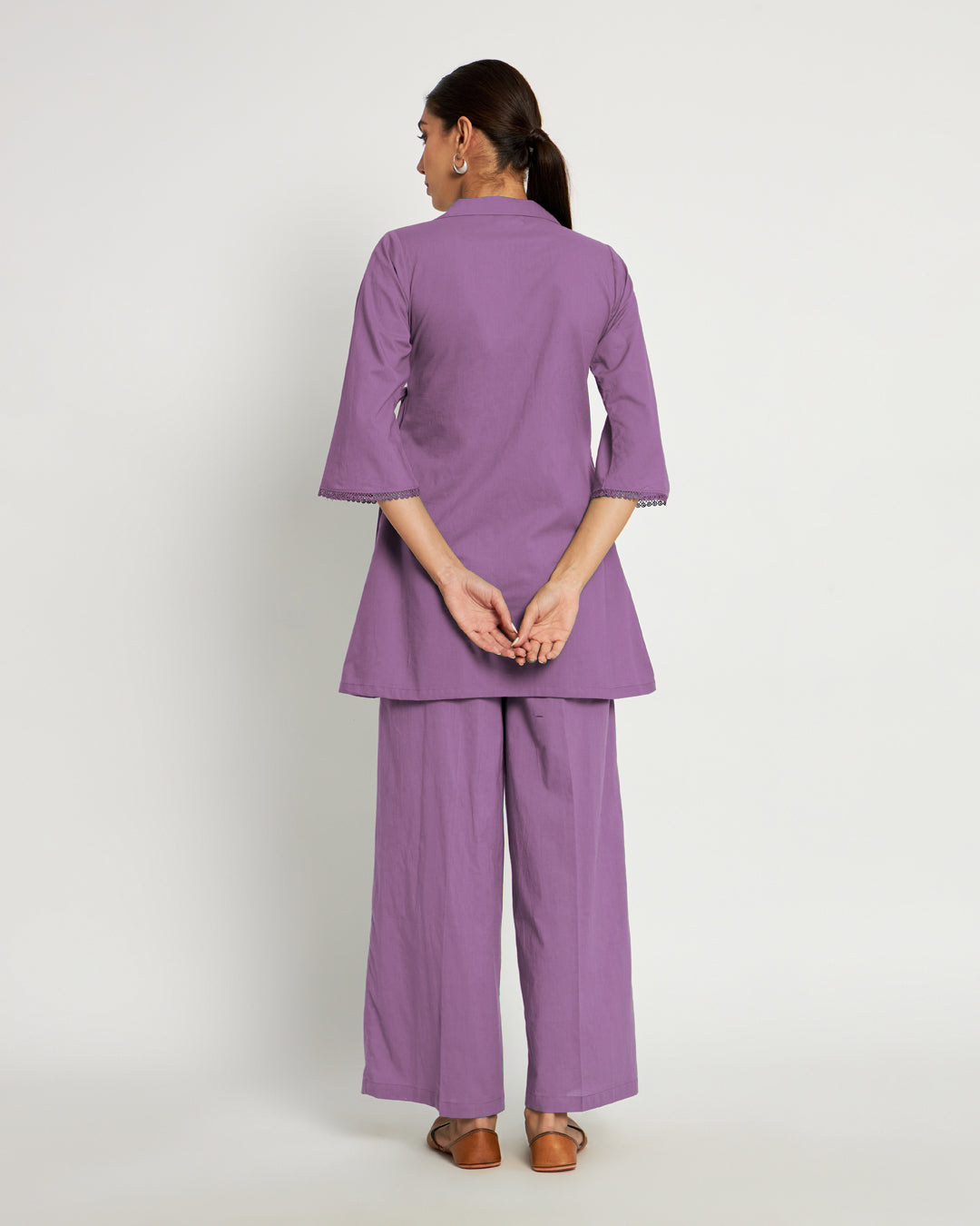 Wisteria Purple Collar Neck Angrakha Solid Co-ord Set