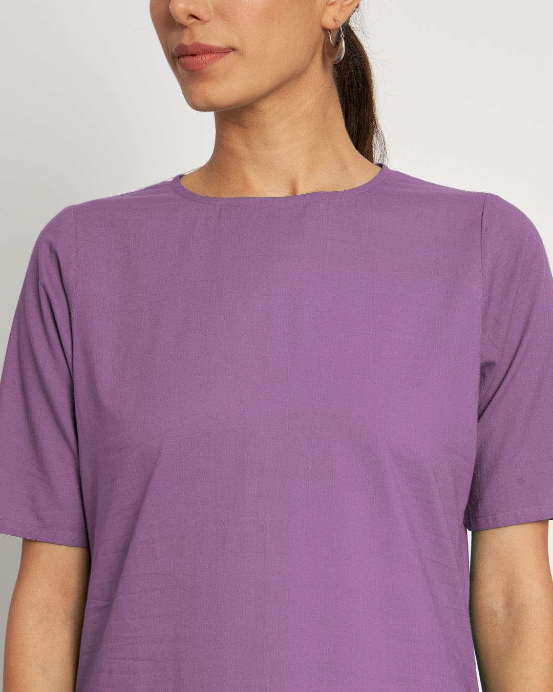 Wisteria Purple Round Neck Long Solid Co-ord Set