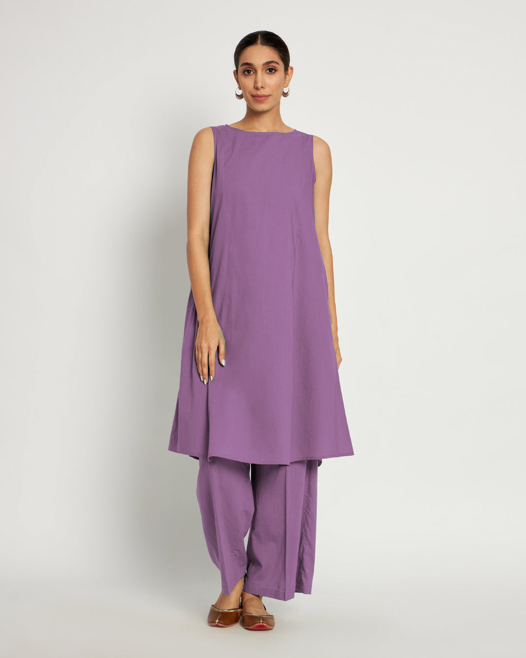 Wisteria Purple Sleeveless A-Line Solid Co-ord Set
