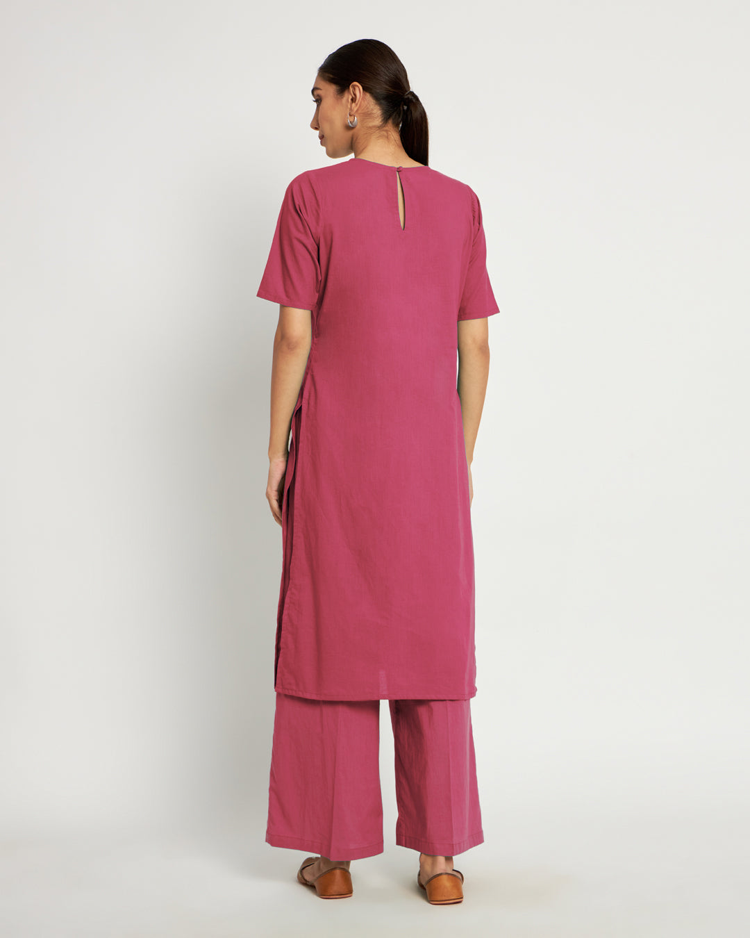 Zinnia Pink Round Neck Long Solid Co-ord Set