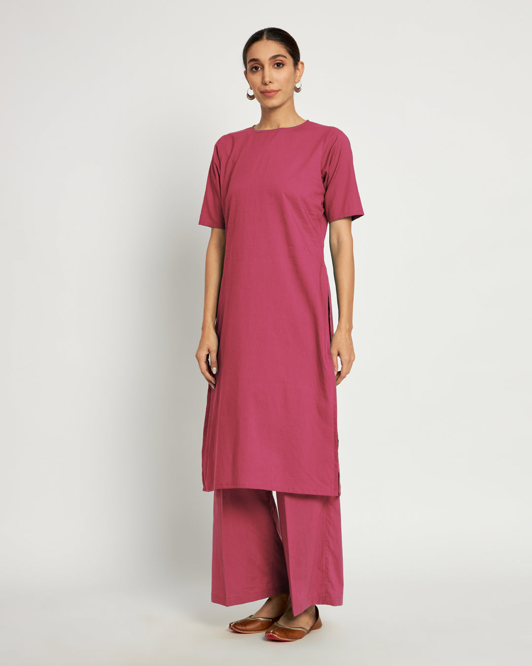 Zinnia Pink Round Neck Long Solid Co-ord Set