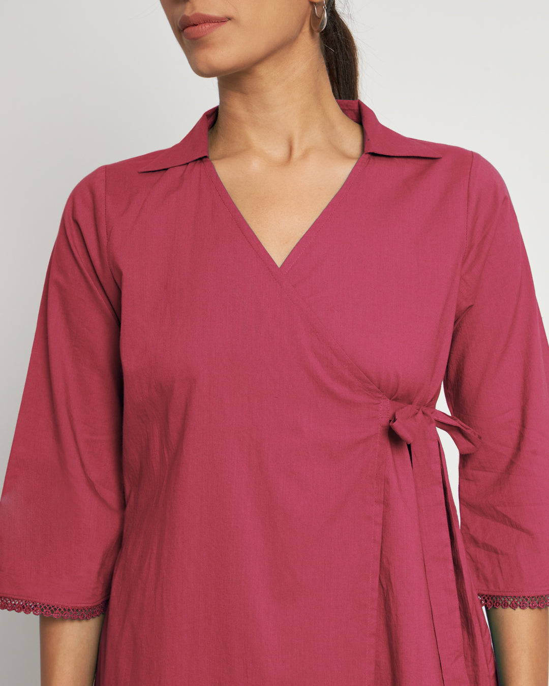 Zinnia Pink Collar Neck Angrakha Solid Co-ord Set