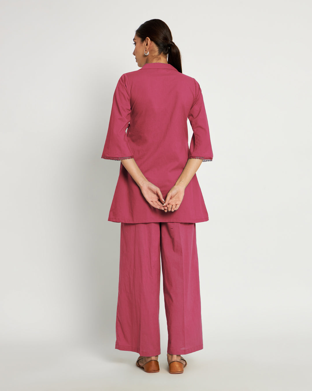Zinnia Pink Collar Neck Angrakha Solid Co-ord Set