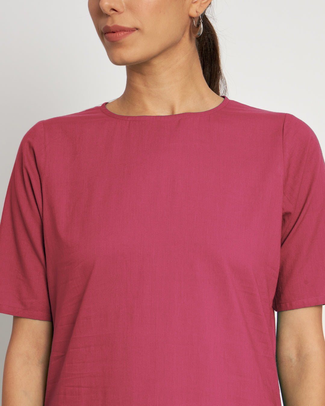 Zinnia Pink Round Neck Long Solid Co-ord Set