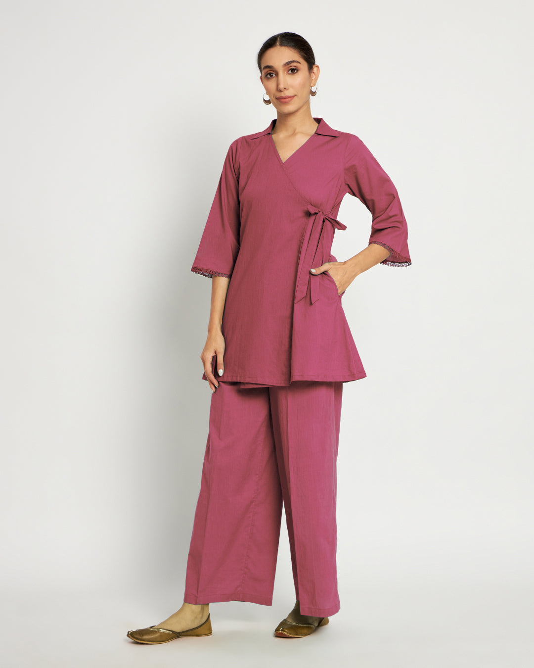 Wings of Rose Collar Neck Angrakha Solid Co-ord Set