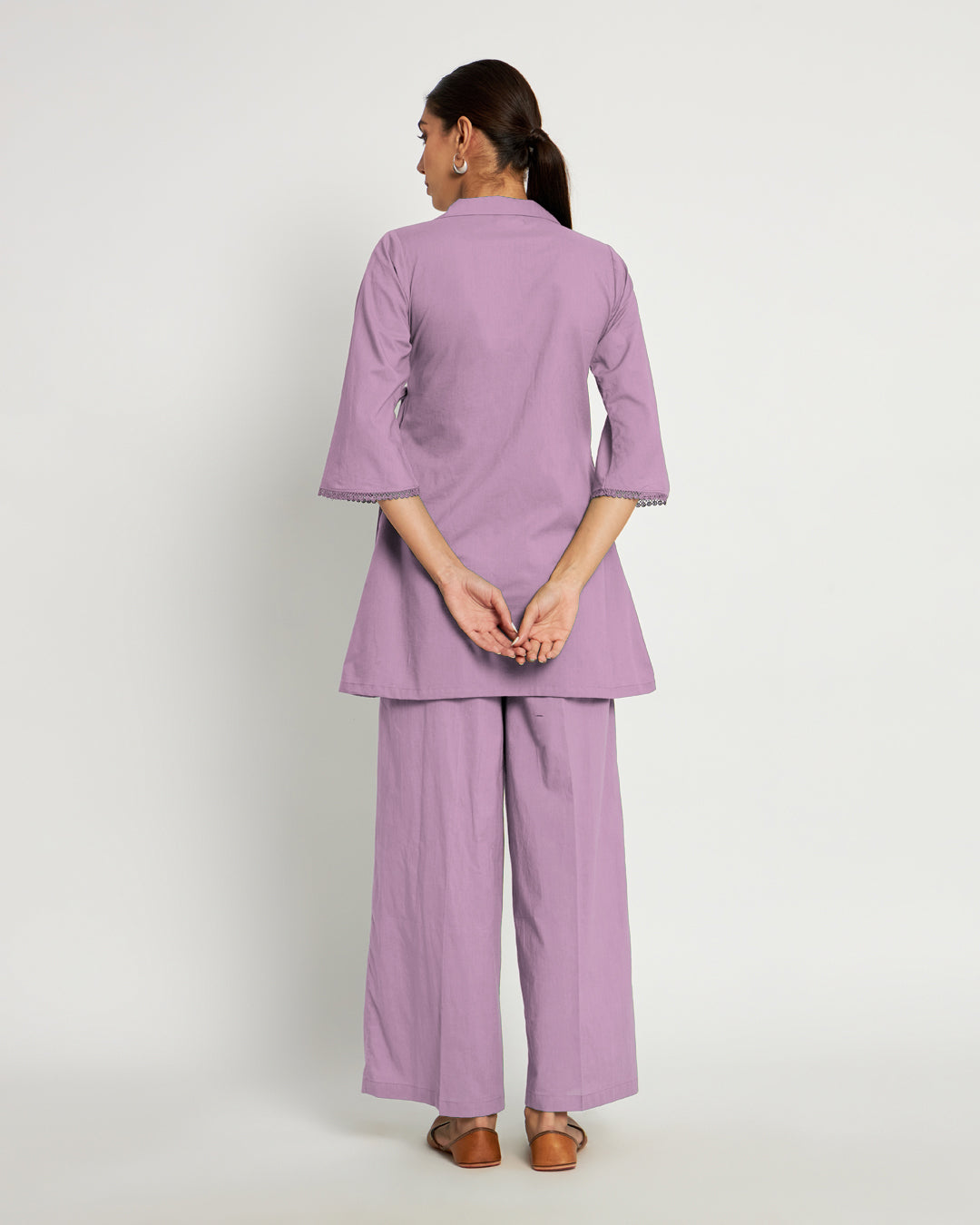 Iris Pink Collar Neck Angrakha Solid Co-ord Set