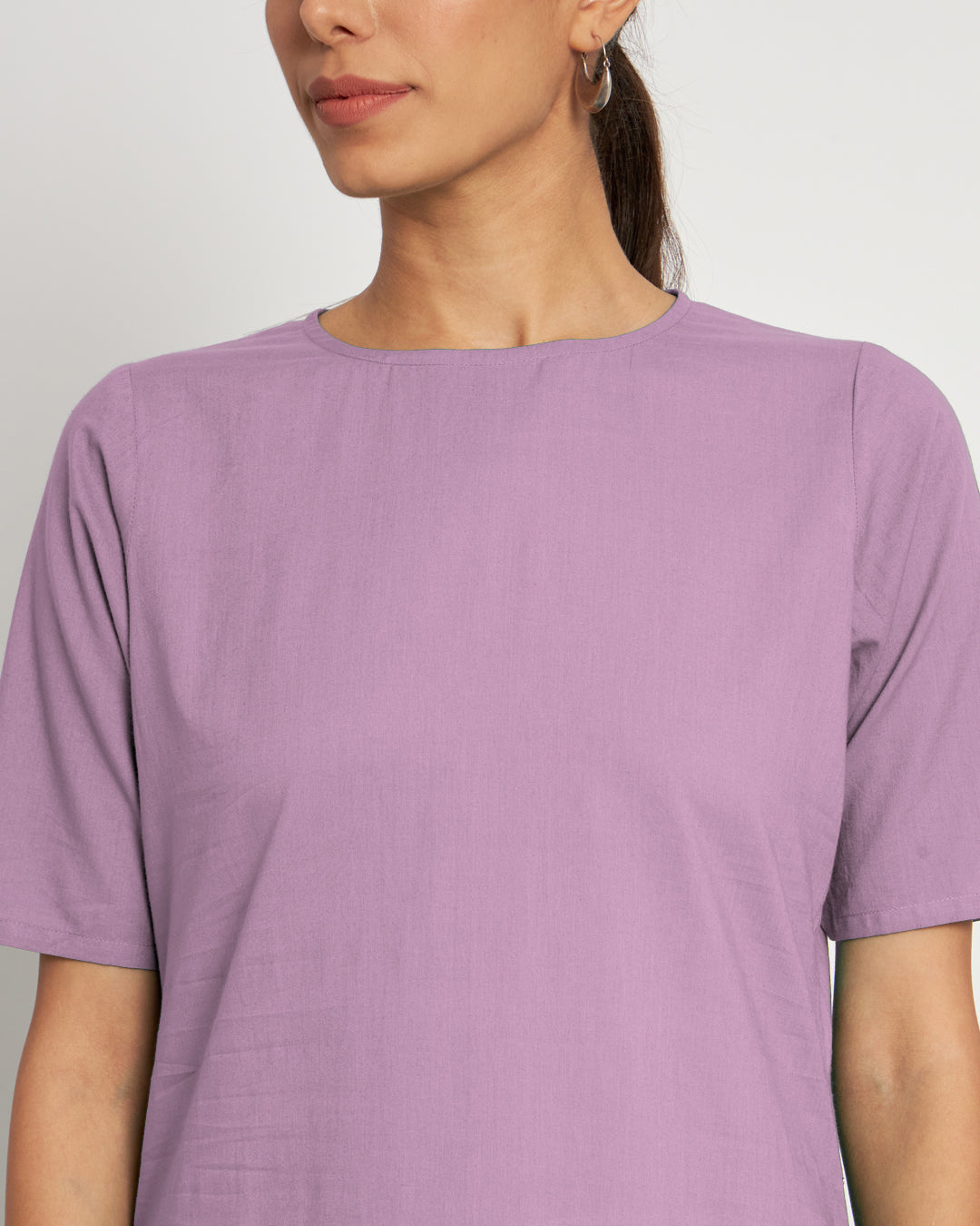 Iris Pink Round Neck Long Solid Co-ord Set