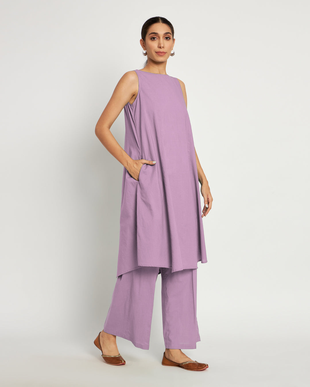 Iris Pink Sleeveless A-Line Solid Co-ord Set