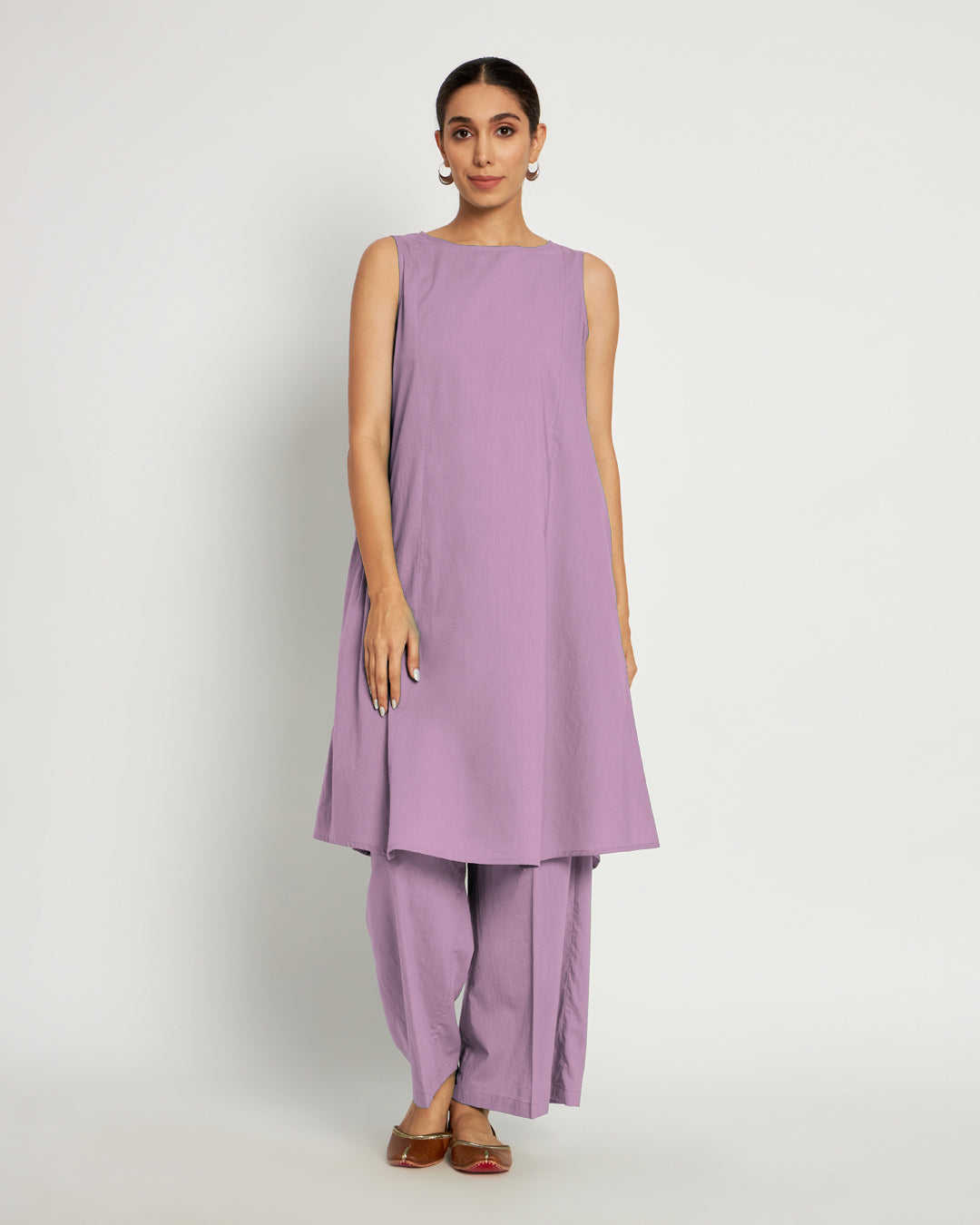 Iris Pink Sleeveless A-Line Solid Co-ord Set