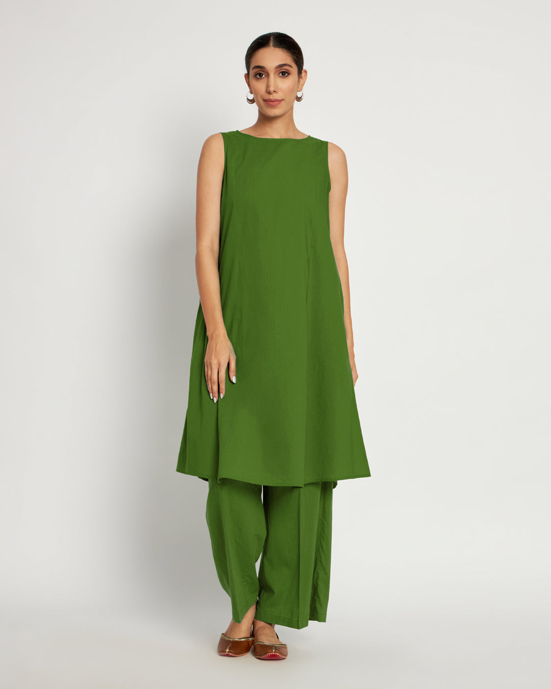 Greening Spring Sleeveless A-Line Solid Co-ord Set