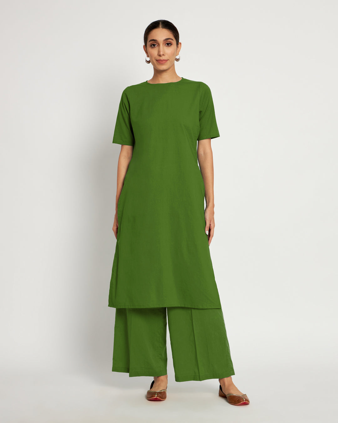 Greening Spring Round Neck Long Solid Co-ord Set
