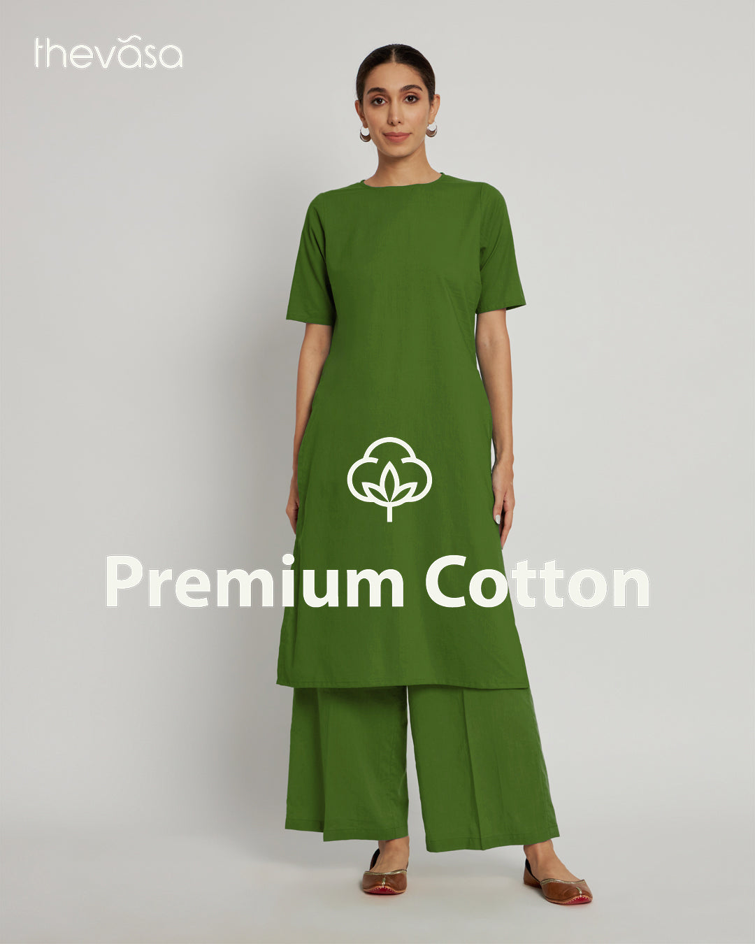 Greening Spring Round Neck Long Solid Co-ord Set