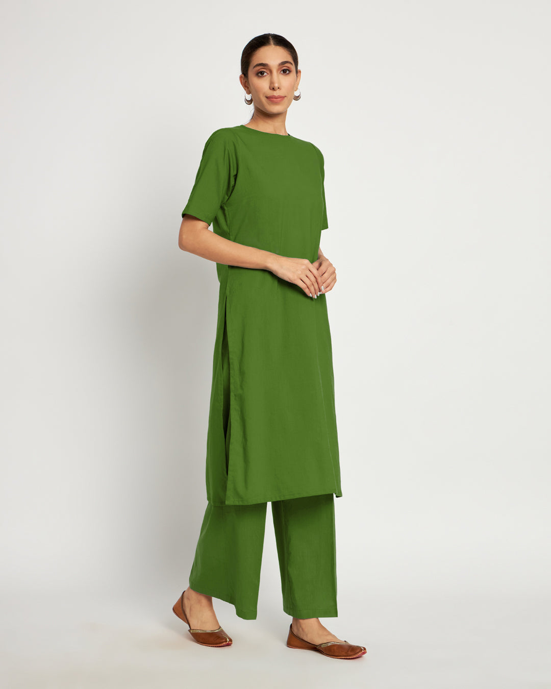 Greening Spring Round Neck Long Solid Co-ord Set