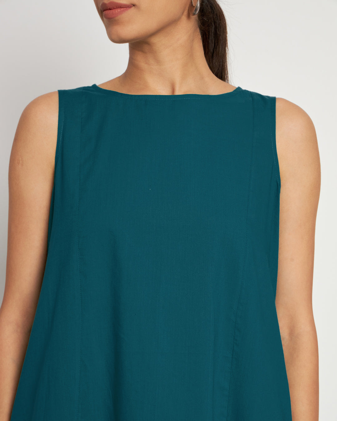 Deep Teal Sleeveless A-Line Solid Kurta (Without Bottoms)