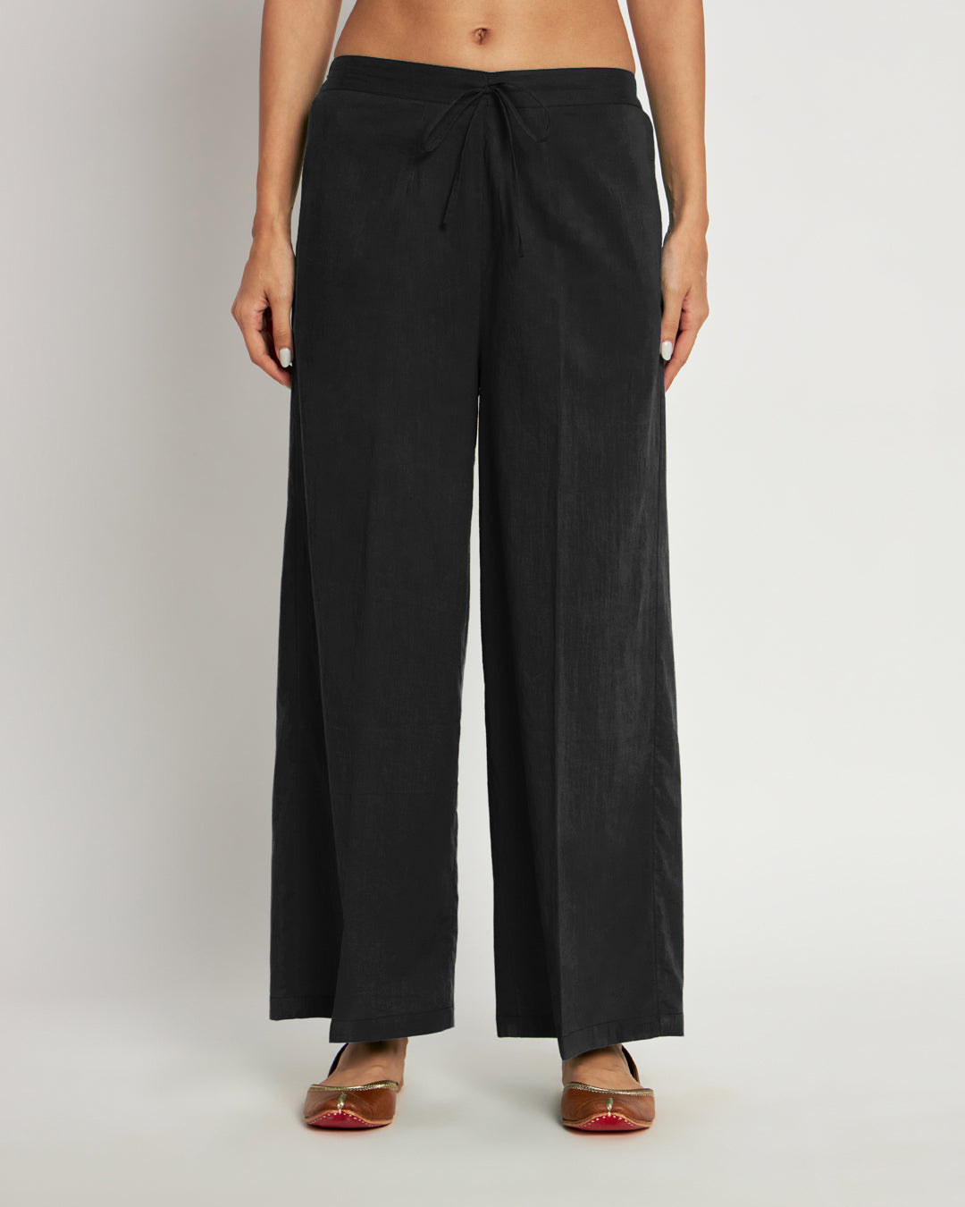 Combo: Black & Lilac Wide Pants- Set Of 2