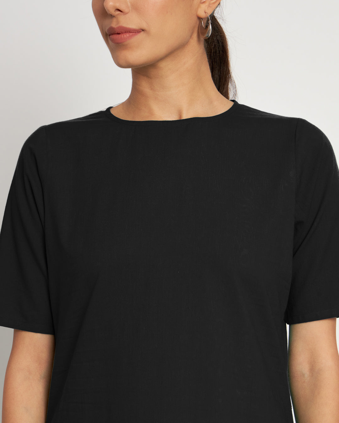 Classic Black Round Neck Long Solid Co-ord Set