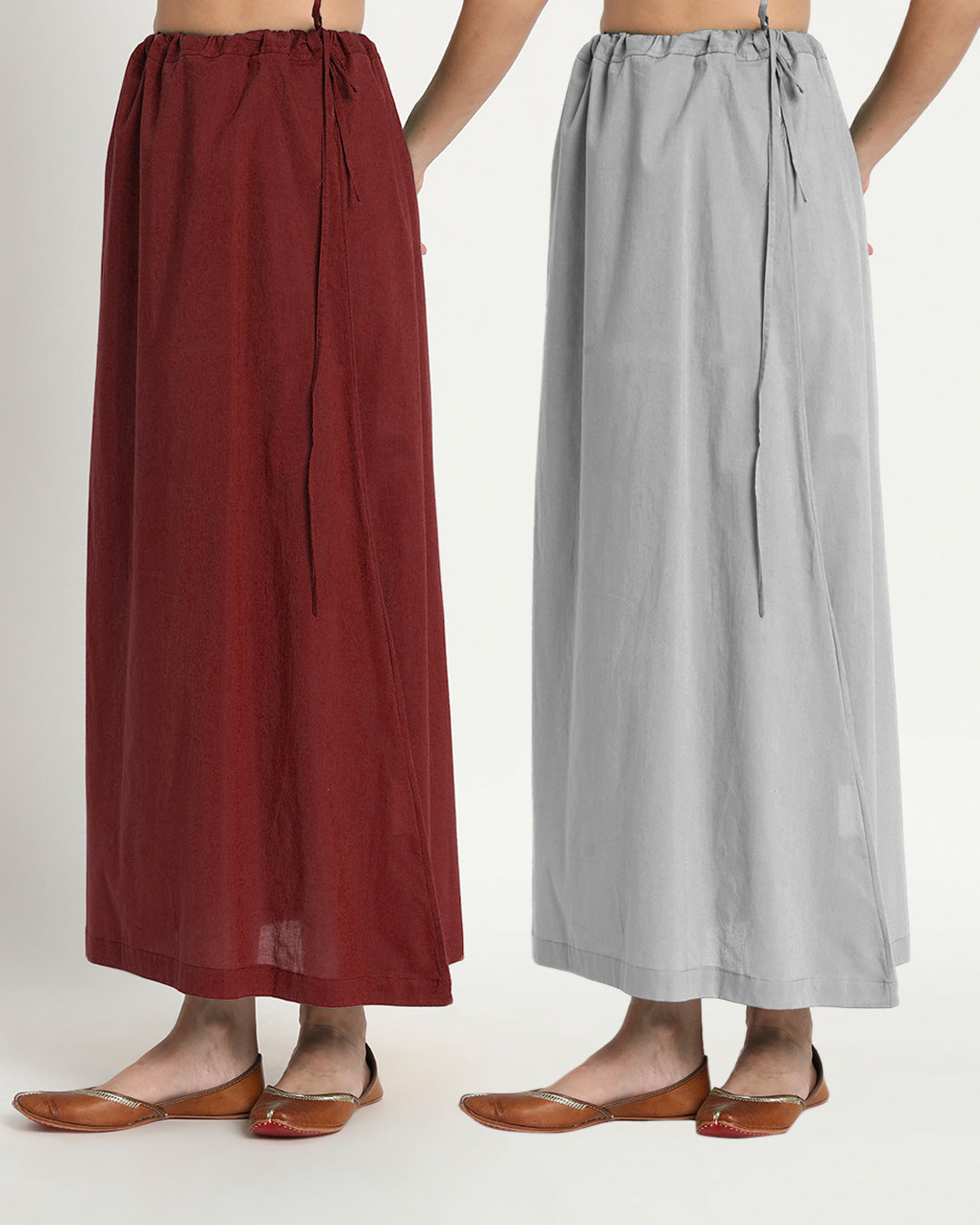 Combo: Russet Red & Iced Grey Peekaboo Petticoat- Set of 2