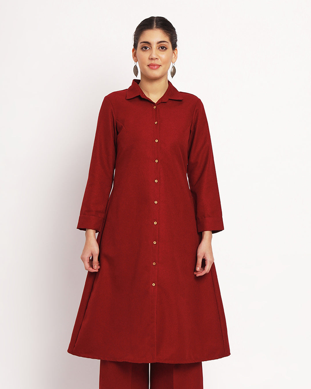 Russet Red Artfull A-Line Woolen Kurta (Without Bottoms)