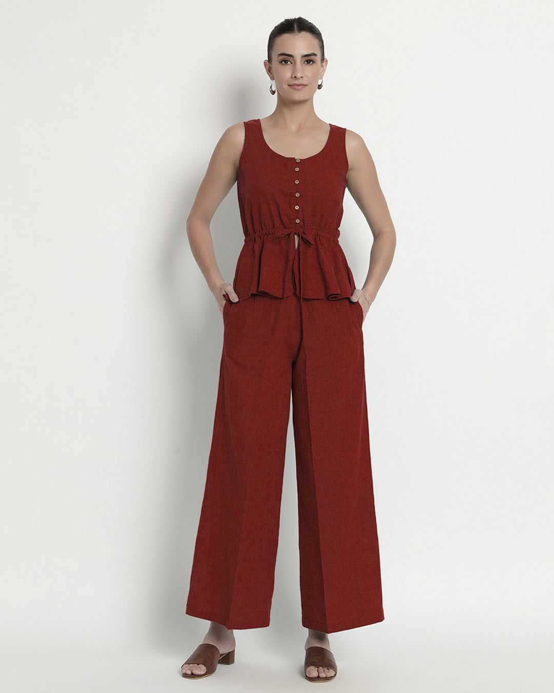Russet Red Peplum Paradise Solid Co-ord Set