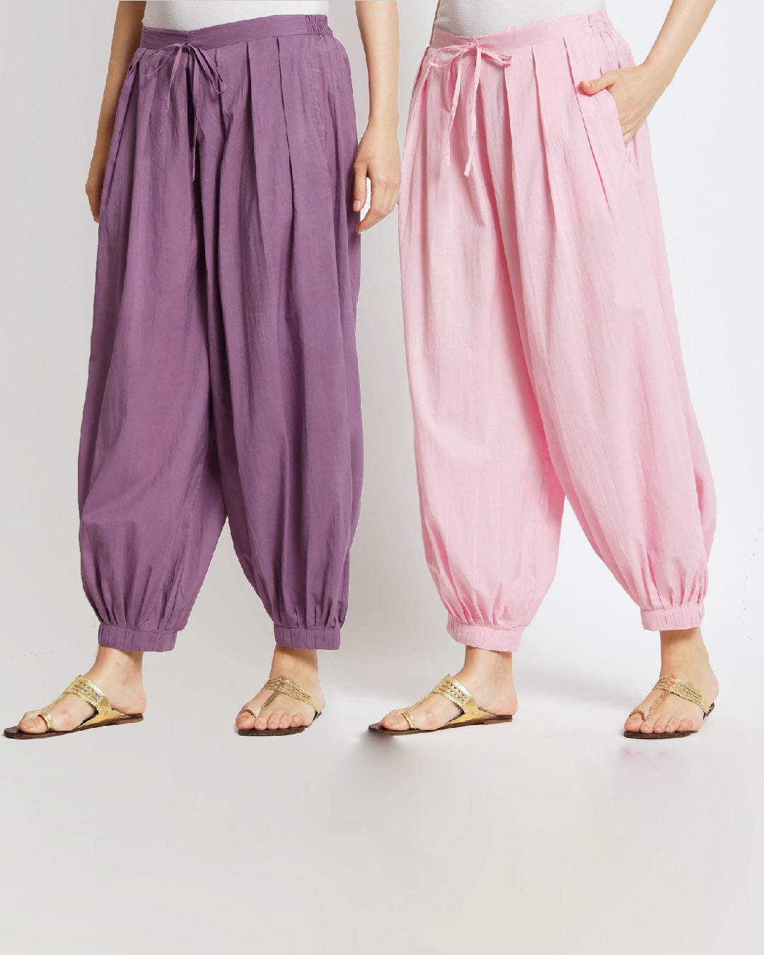 Combo: Wisteria Purple & Pink Mist Pleated Salwar- Set of 2