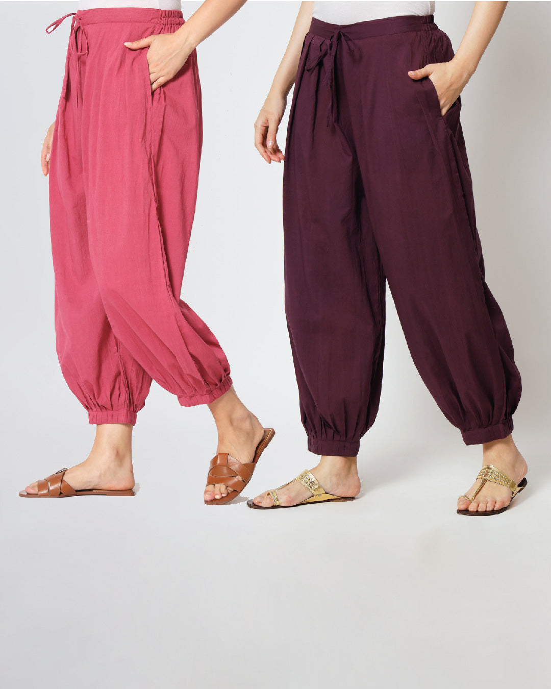 Combo: Zinnia Pink & Plum Passion Pleated Salwar- Set of 2