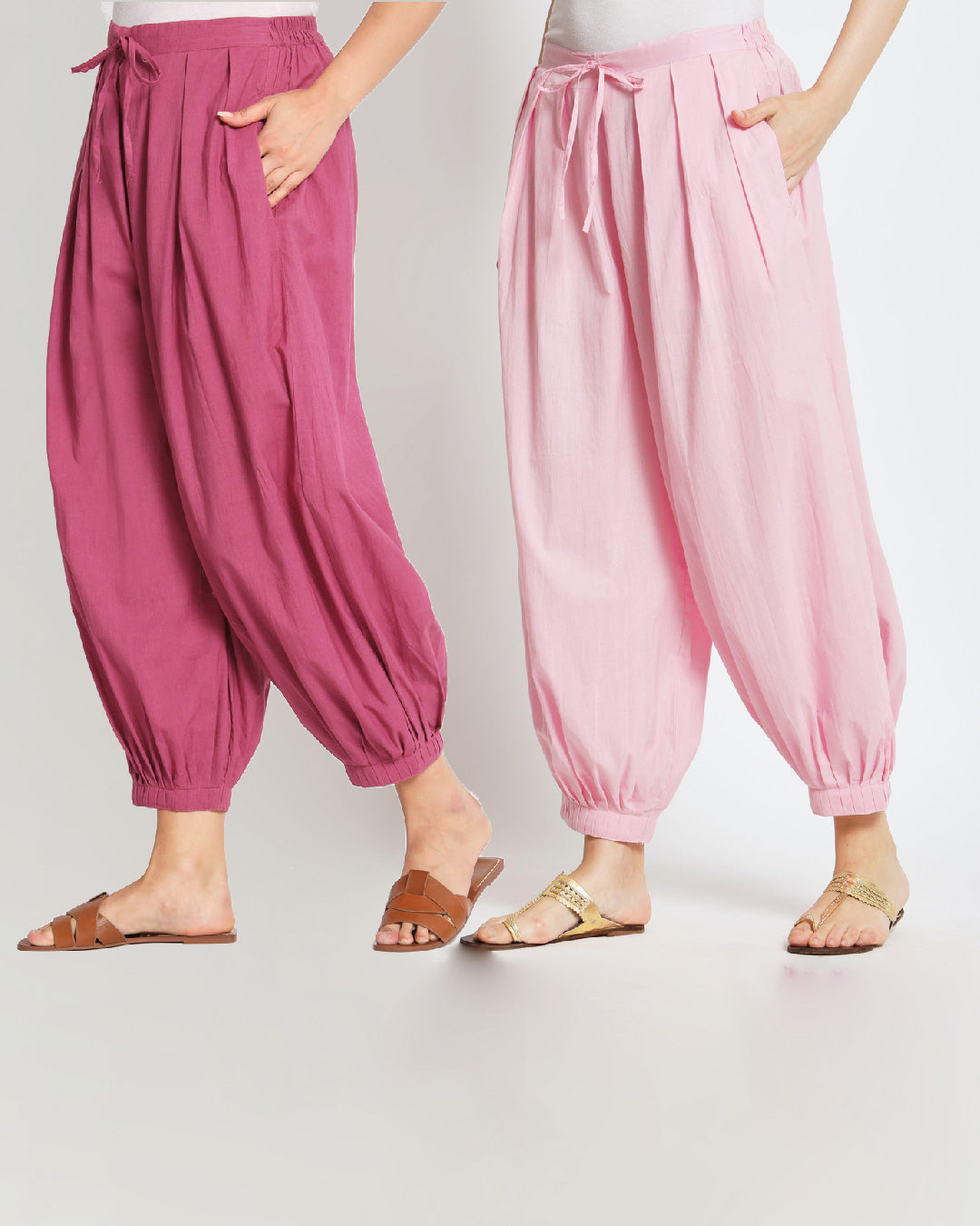 Combo: Wings Of Rose & Pink Mist Pleated Salwar- Set of 2