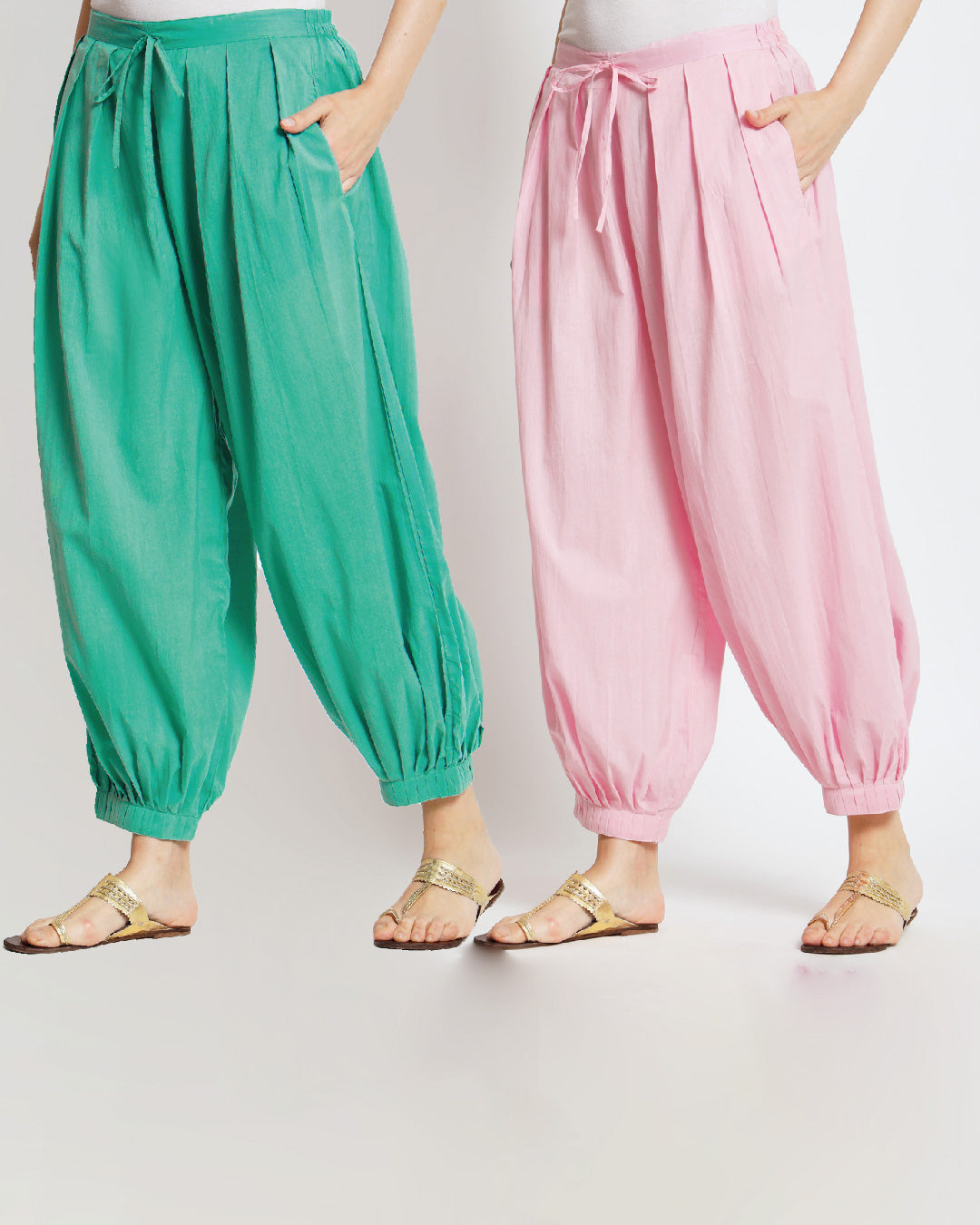 Combo: Valley Vista & Pink Mist Pleated Salwar- Set of 2