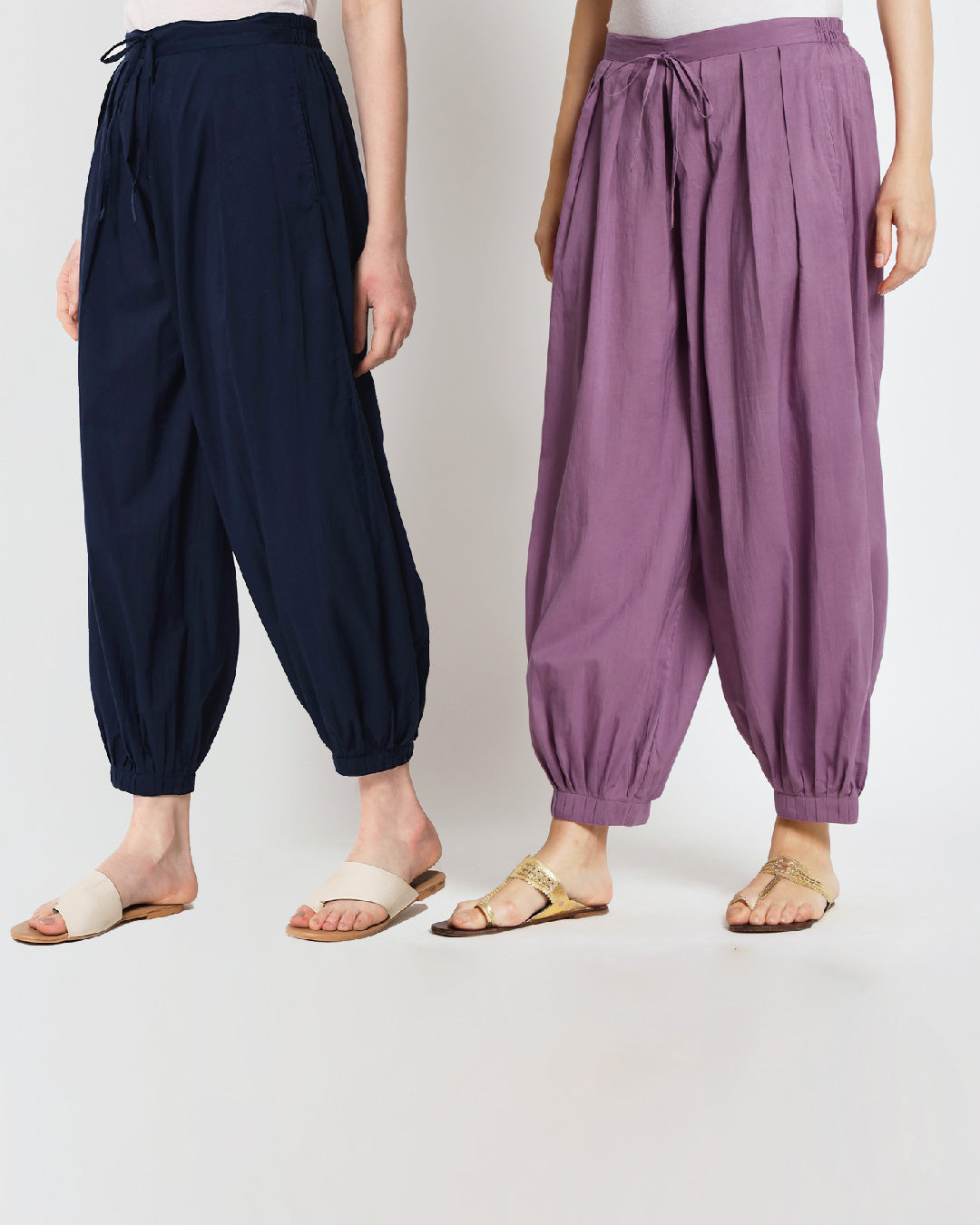 Combo: Midnight Blue & Wisteria Purple Pleated Salwar- Set of 2