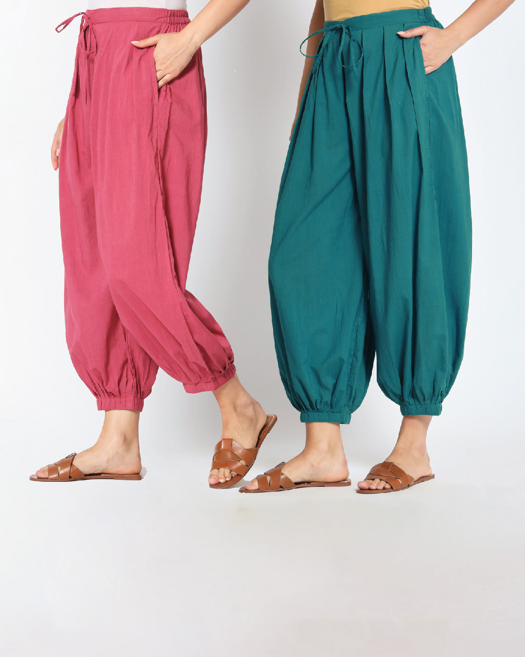 Combo: Zinnia Pink & Deep Teal Pleated Salwar- Set of 2