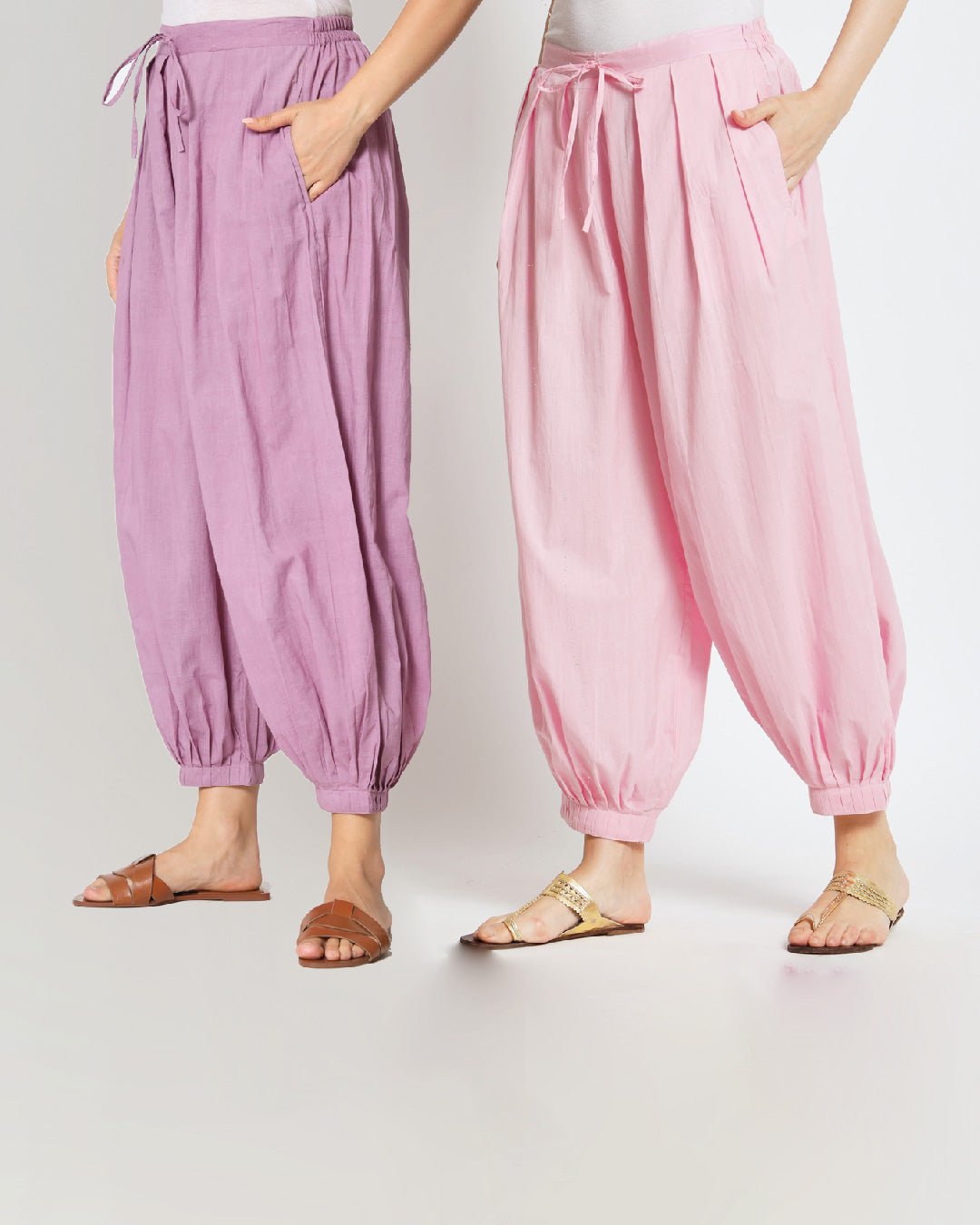 Combo: Iris Pink & Pink Mist Pleated Salwar- Set of 2