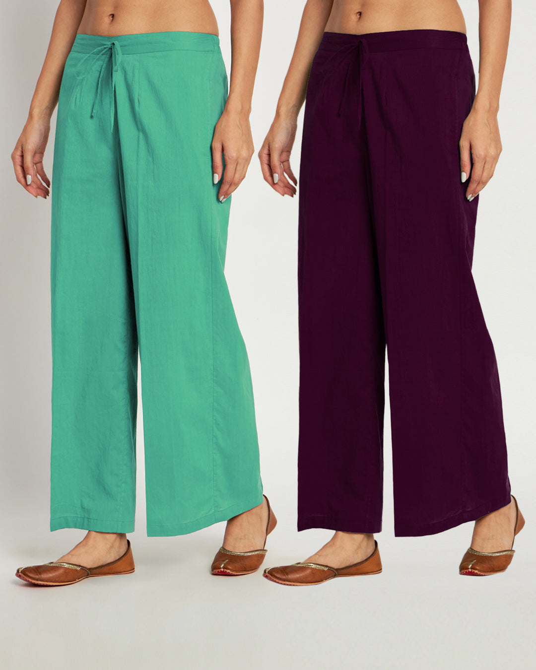 Combo: Valley Vista & Plum Passion Wide Pants- Set Of 2