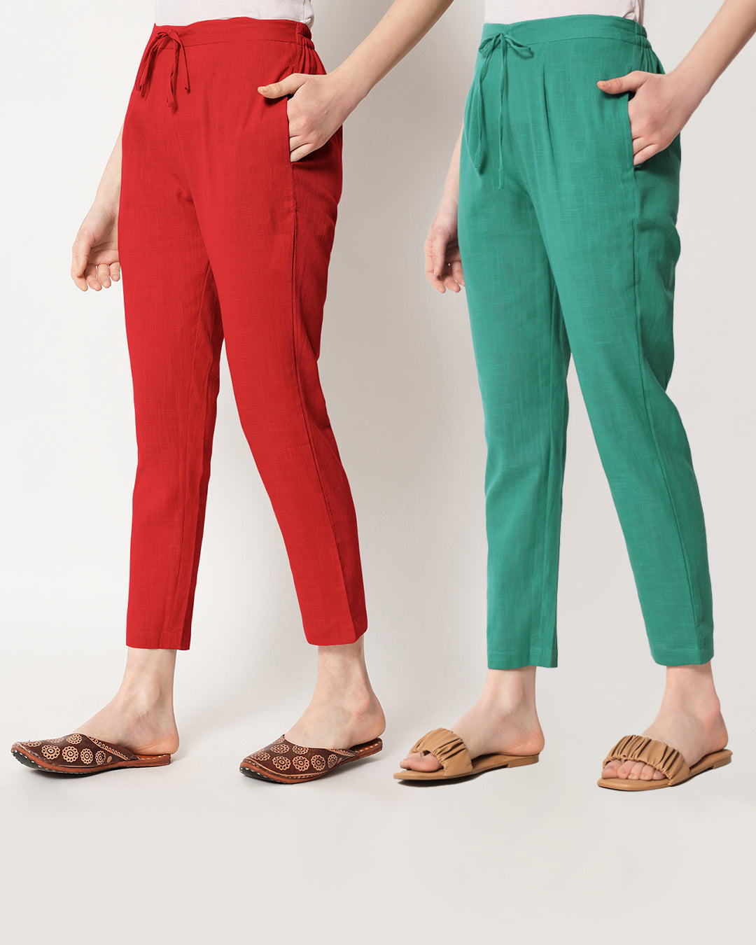 Combo: Classic Red & Valley Vista Cigarette Pants- Set of 2